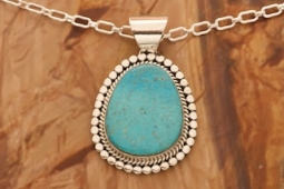 Genuine Kingman Turquoise Sterling Silver Native American Pendant